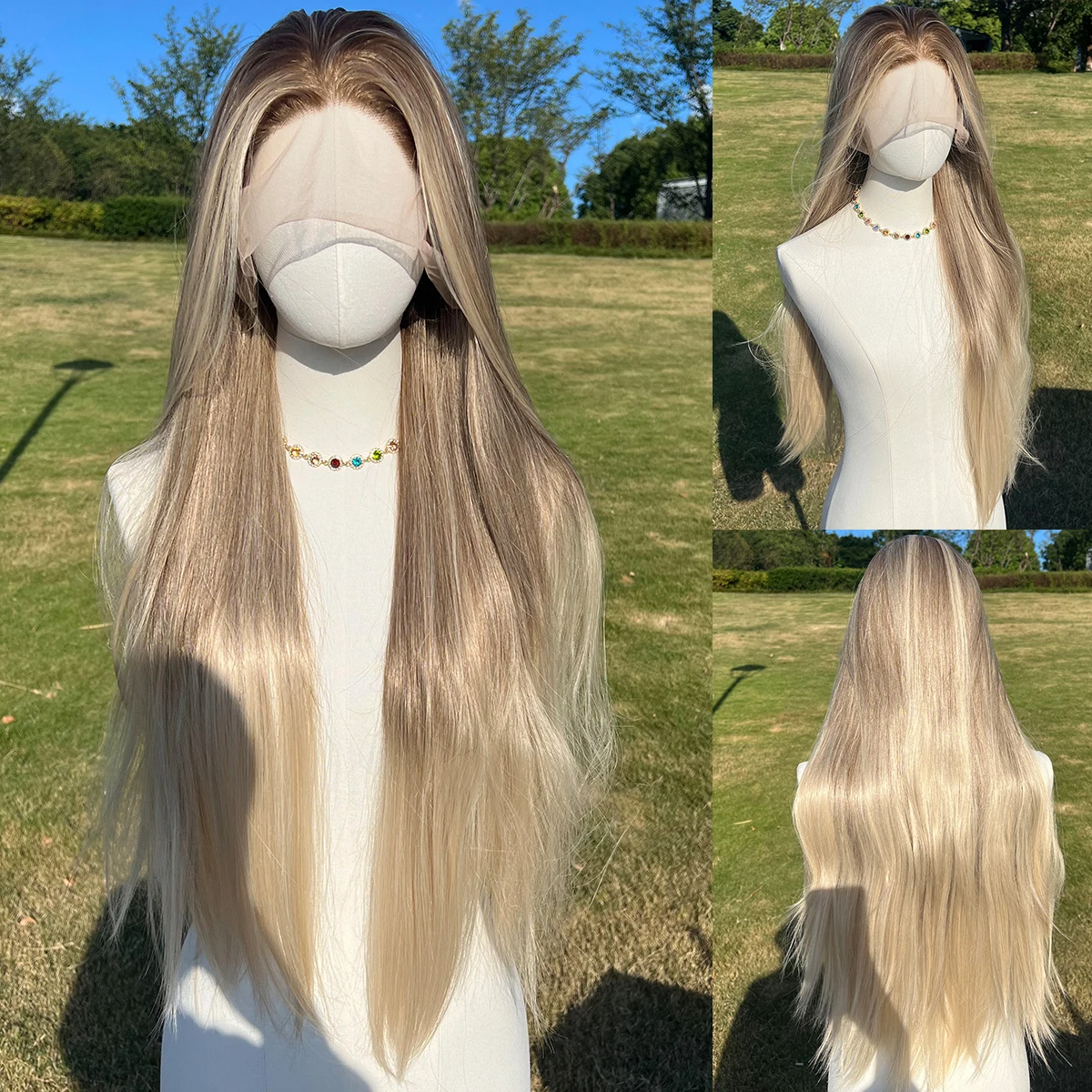 

28 inch Long Straight Hair Lace Front Wig Silver Gray 13X4 Lace Front Rita Cosplay With Bangs Wig Party Daily Heat-Resistant Wig