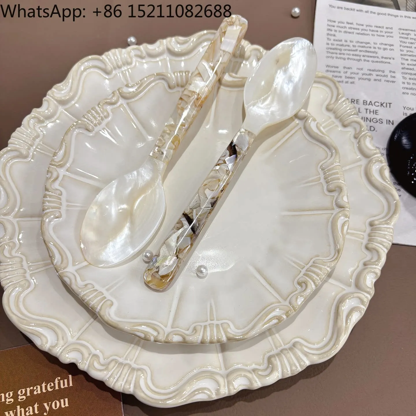 LLY transparent shell texture spoon fork tableware set household high-end texture shell meal spoon caviar