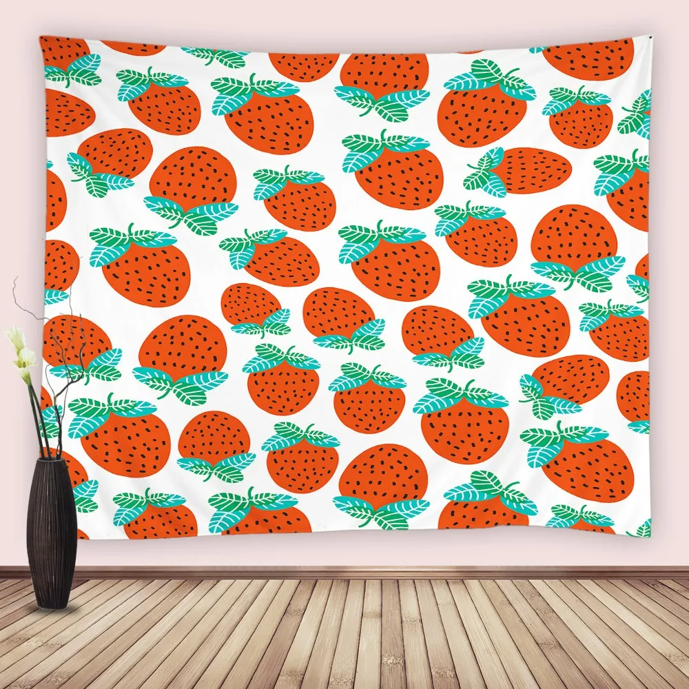 

Red Strawberry Tapestry Wall Hanging Cartoon Fruit Plant Blanket Tapestries Kids Girl Bedroom Decor Art Fabric Table Cloth Home