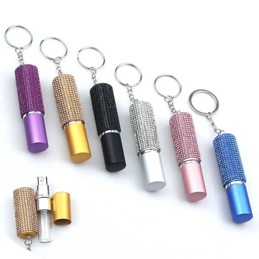 

10ml Crystal Shiny Rhinestone EMPTY Anti Wolf Spray Bottle Keychain Empty Perfume Bottle Key Ring Gift for Women