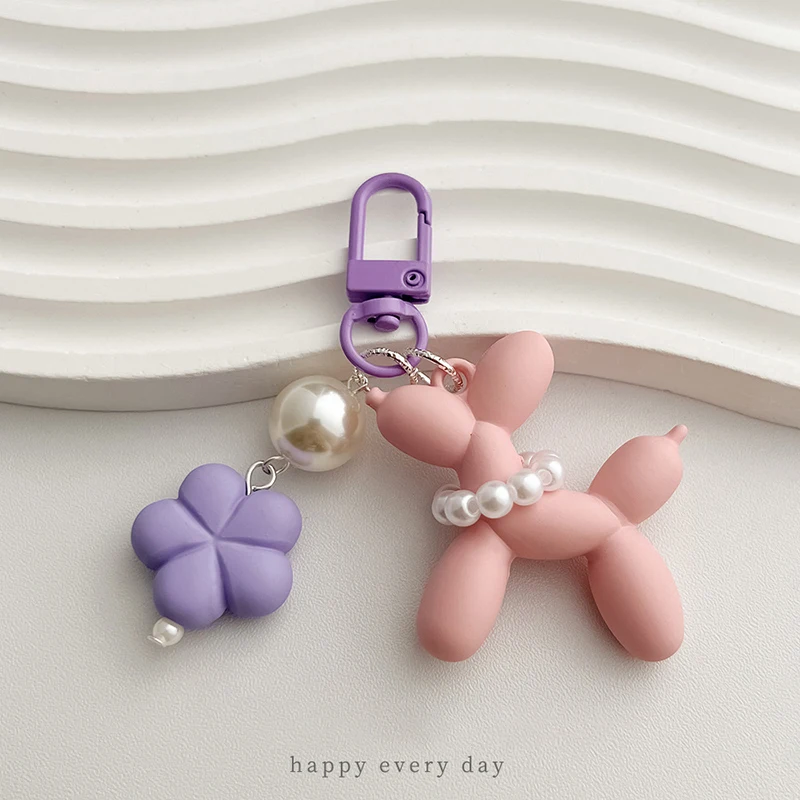 Blume Acryl Ballon Hund Cartoon niedlichen Schlüssel anhänger Schlüssel ring Frauen Männer neue bling niedlichen Haustier Tasche Auto halter Airpods