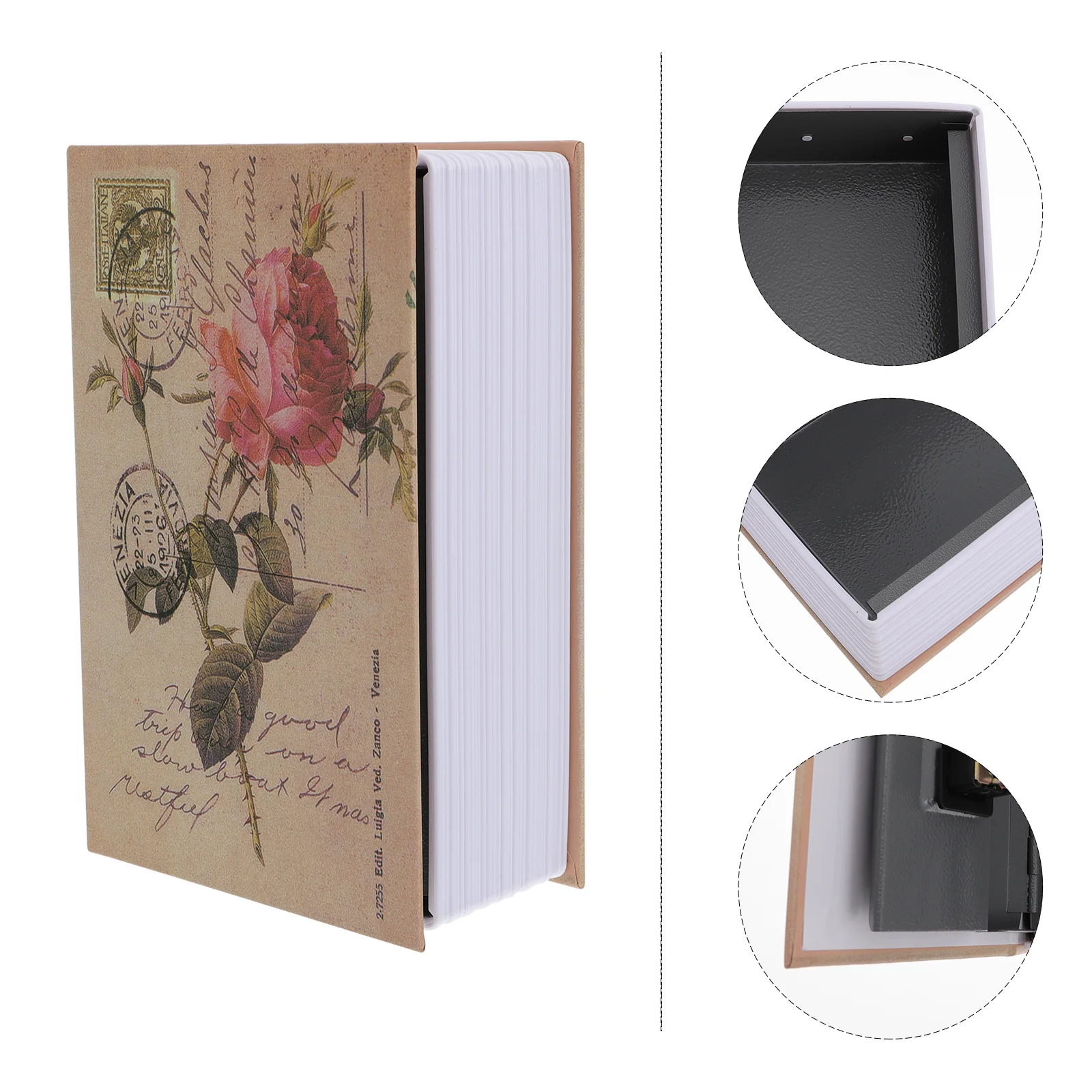 1 Pc Simulation Metal Book Lock Box Rose Pattern Safe Box Secret Book Safe Box Hidden Safe Box Metal Book Safe