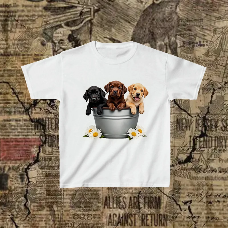 

High Street Gothic Versatile Short Sleeve T-shirt Punk Creative Dog Pattern Print Crop Top Y2K Streetwear Harajuku Aesthetic Tee