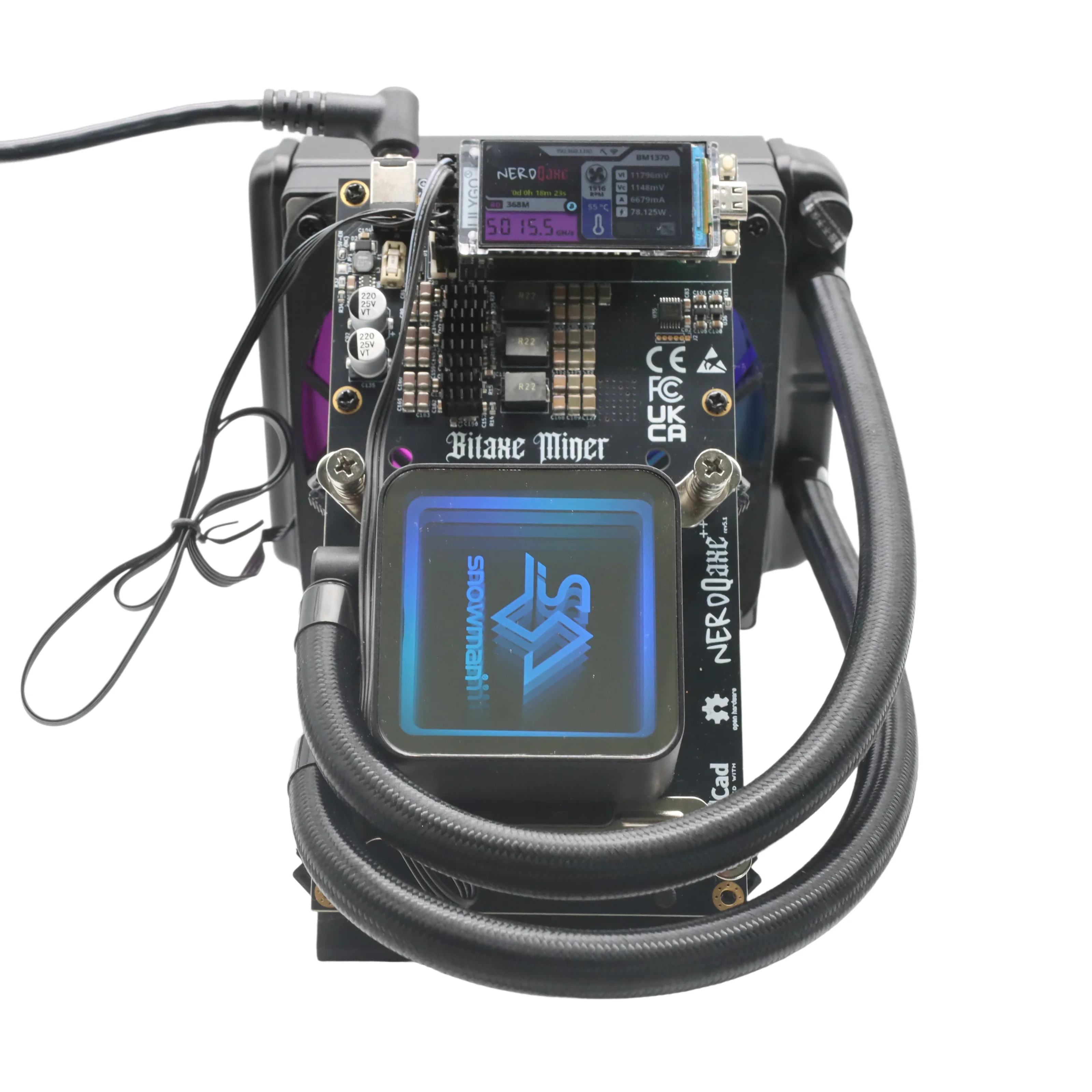 Nuevo Bitaxe Miner NerdQaxe ++ Hydro 4.8TH/s 60W BTC enfriador de líquido minero 4 * BM1370 Chips ASIC 2,4G WiFi máquina criptográfica