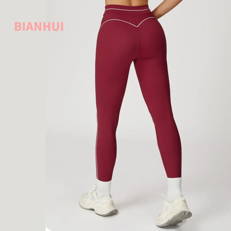 

BIANHUI New Color-Block Brushed Yoga Pants High Waist Tight Pants Outdoor Running Sports Fitness Wear For Women Female Clothing
