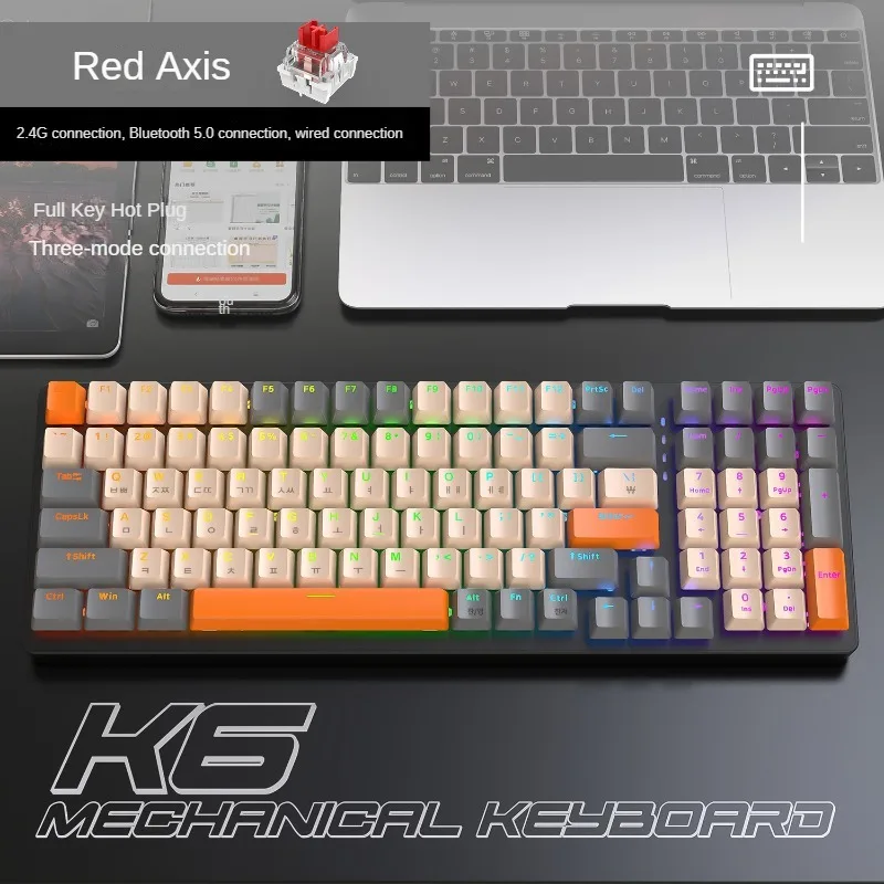 Imagem -03 - Teclado Mecânico Versão Coreana sem Fio Bluetooth Modo Jogo Hotswap 100key Esports pc Gamer Escritório Wolf-k6