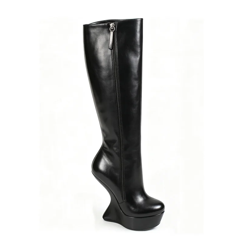 Strange Sytle Leather Knee High Slouchy Boots  Sexy Pointed Toe Zipper Size35-48 Customized New Arrivlas Fashion Women Boots