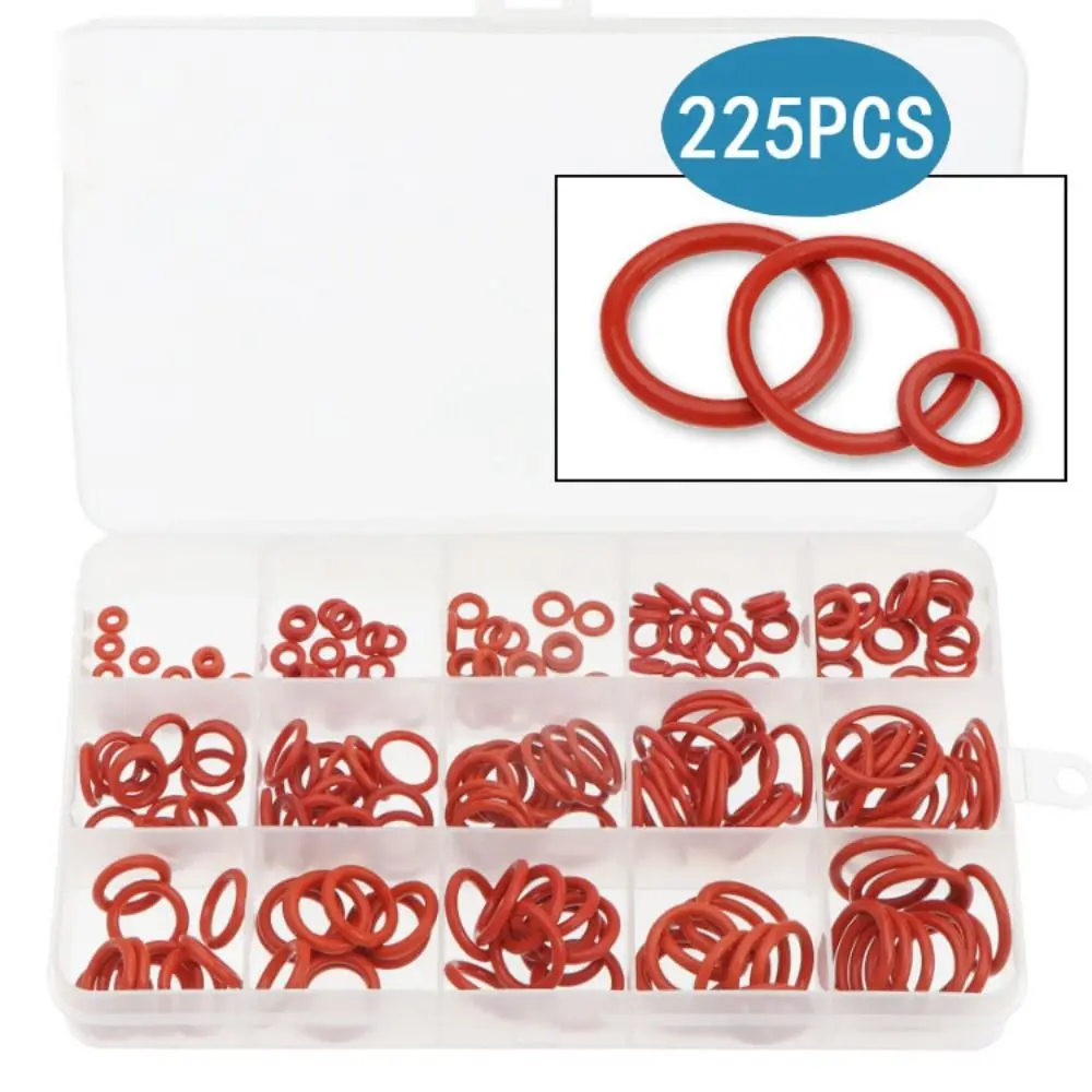 

225 Pieces Silicone Rubber O-Ring Assortment Kit 15 Sizes Silicone Material Metric Sealing Gasket Set High Quality Rubber Washer