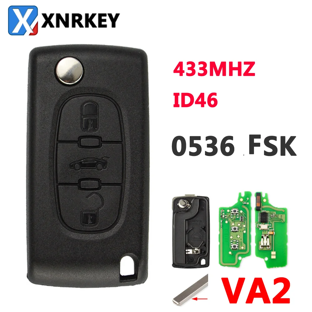 

XNRKEY 3Buttons Car Keyless Entry Case Folding Remote Flip Key For Peugeot Citroen Blade VA2 0536 FSK