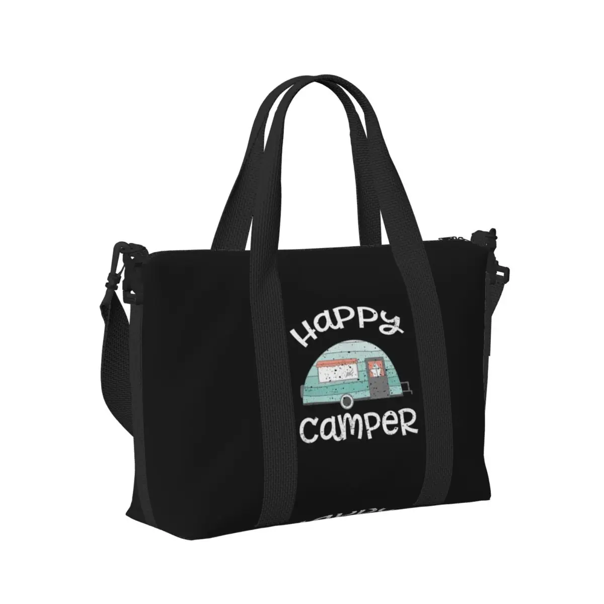 

Happy Camper Trailer RV Caravan Camping Beach Travel Bag Large Capacity Tote Bag for Gym Yoga Women Shopping Duffle Shoulder Bag