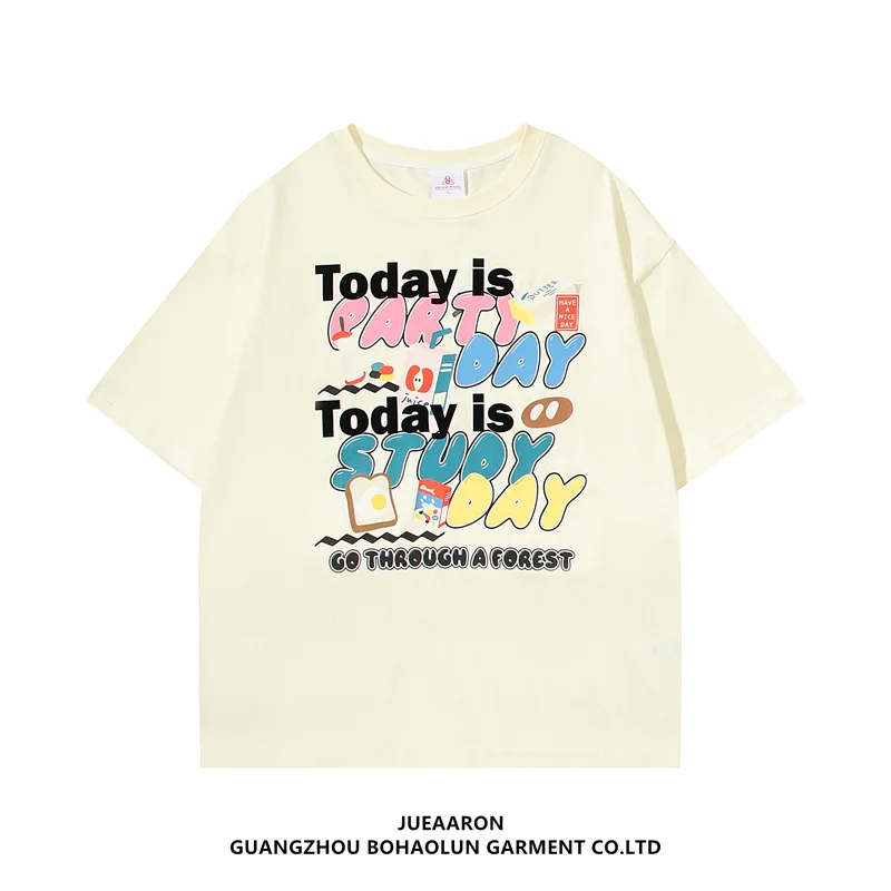 

JueAaron Early Spring Romantic Vintage Couple's Loose Short Sleeve T-Shirt Men's Women's Salt System INS Style Casual Tee