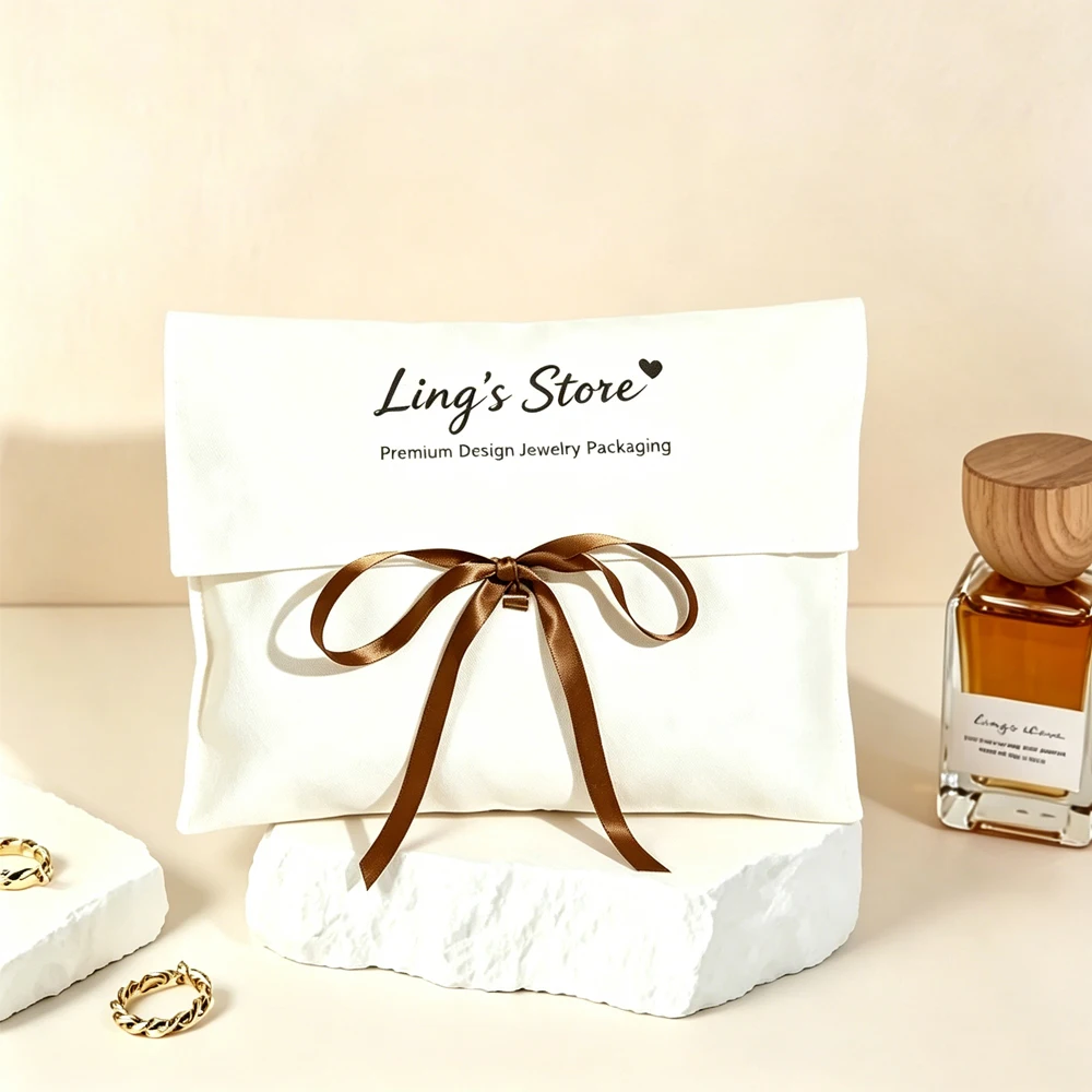 50/100 Stück Großpackung Personalisierte Logo-Twill-Baumwoll-Schmuckverpackungsbeutel Hochzeitsgeschenk-Beutel Musselin-Haartasche Kosmetiktasche – Detail 2