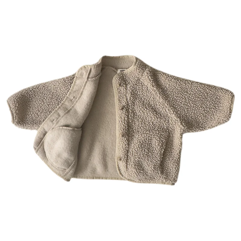 LILIGIRL 2025  Children's Clothing Winter Boys and Girls Pure Color Lamb Wool Coat Plus Velvet Padded Jackets