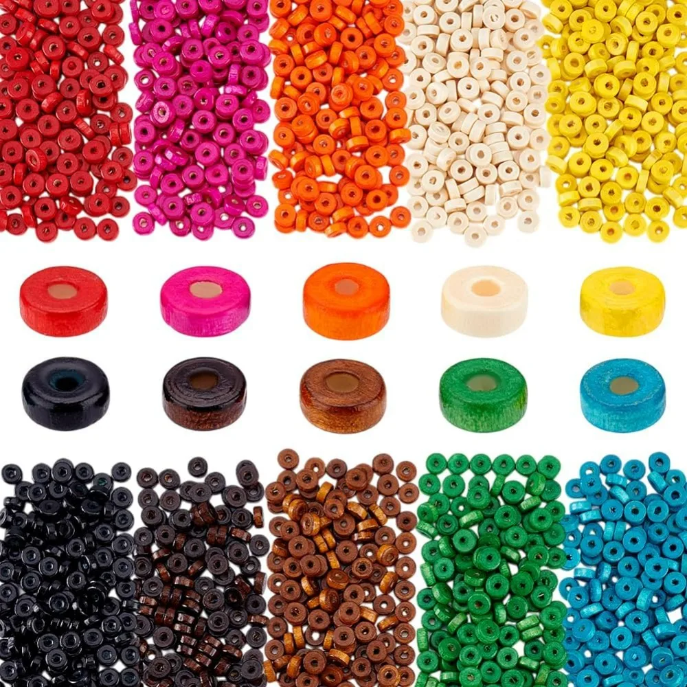 

2000pcs 10 Colors Wood Beads 8x3mm Wooden Beads Flat Beads Loose Beads Spacer Bead Rondelle Beads Colorful Wooden