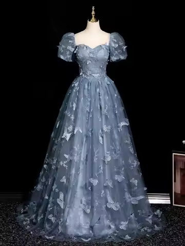 Tulle 3D Butterfly Prom Dresses for Women Formal Evening Party Dress Blue Dress Dress Adult Ceremony Birthday Graduation