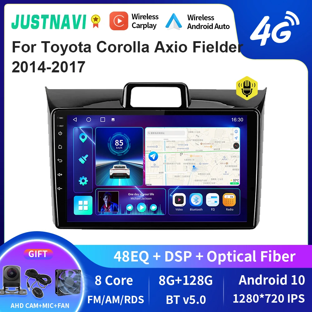 

JUSTNAVI QT10 Авторадио 4G LTE Android автомобильное мультимедийное радио для Toyota Corolla Axio Fielder 2014 2015 2016 2017 GPS Carplay RDS