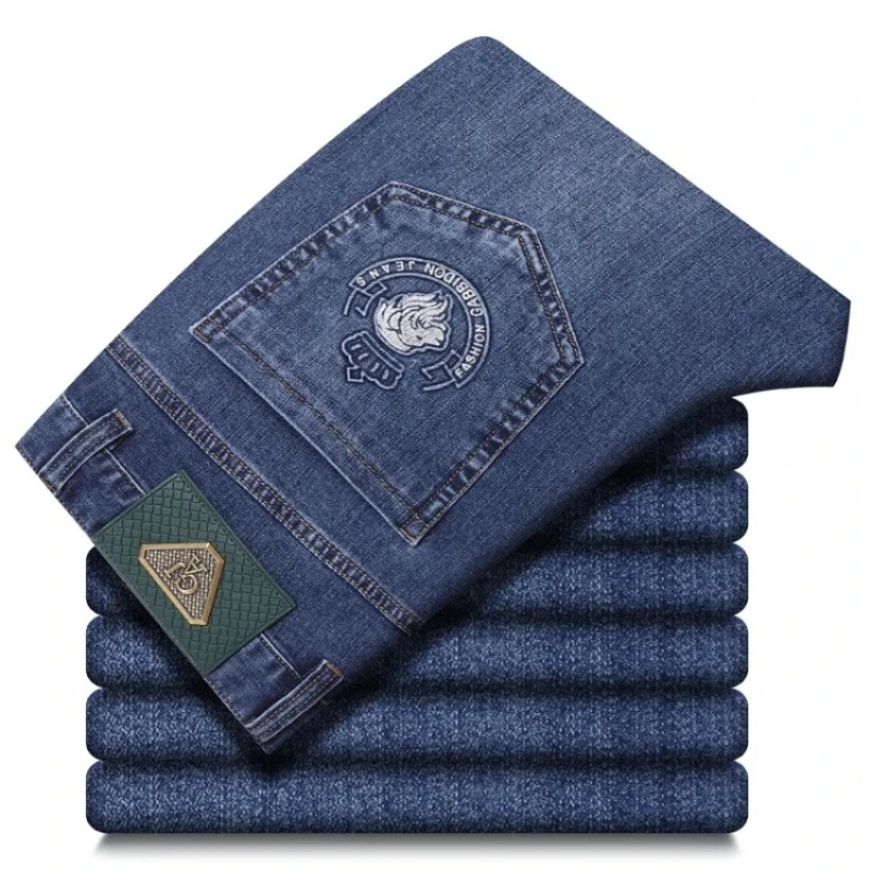 New Men's Plus‑Size Business Stretch Jeans Straight Loose Fit Soft Comfortable Denim Trousers for Daily Office Casual Wear