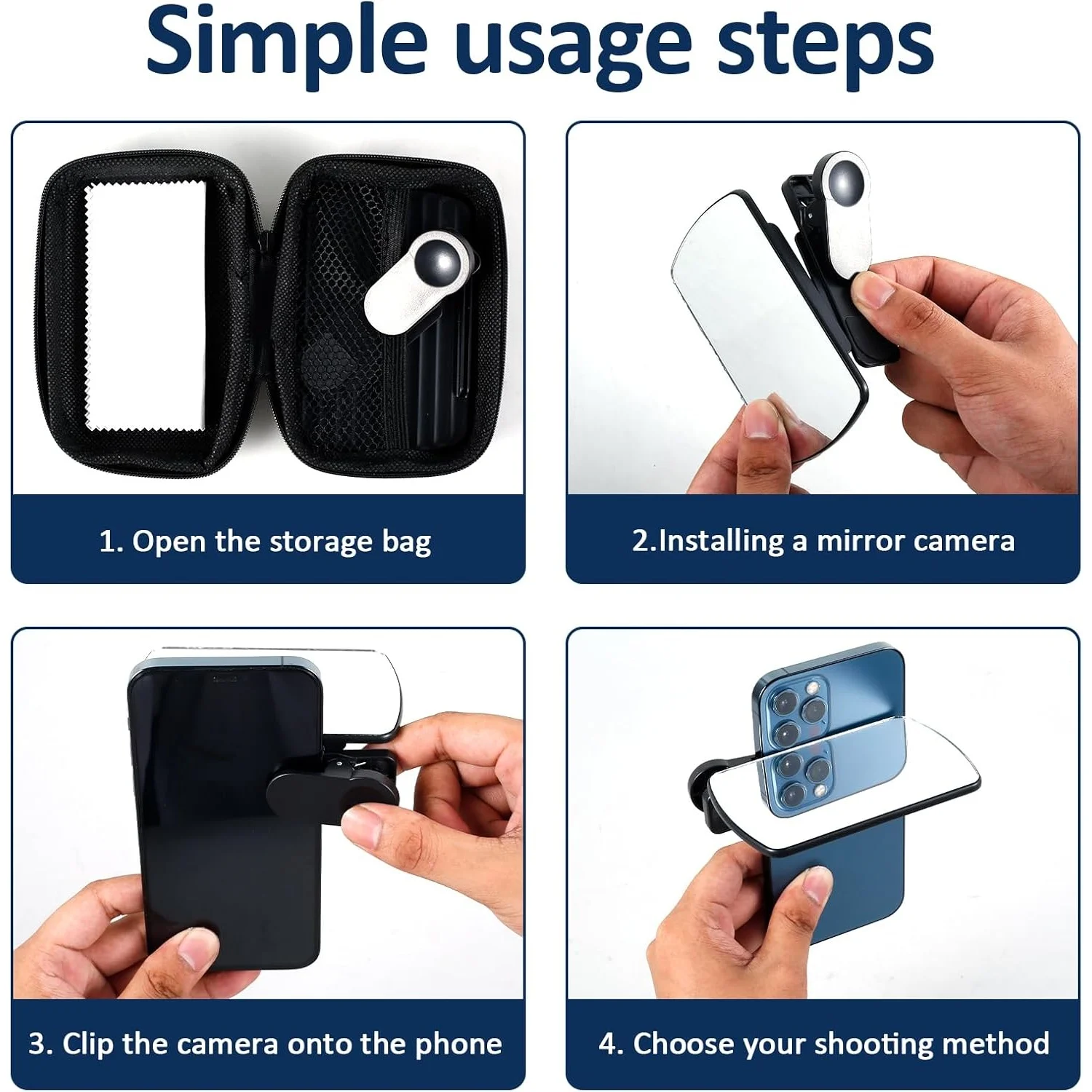 HD Glass Smartphone Photography Flip Mirror Adjustable Cellphone Camera Mirror Reflection Clip Kit for iPhone Xiaomi Google