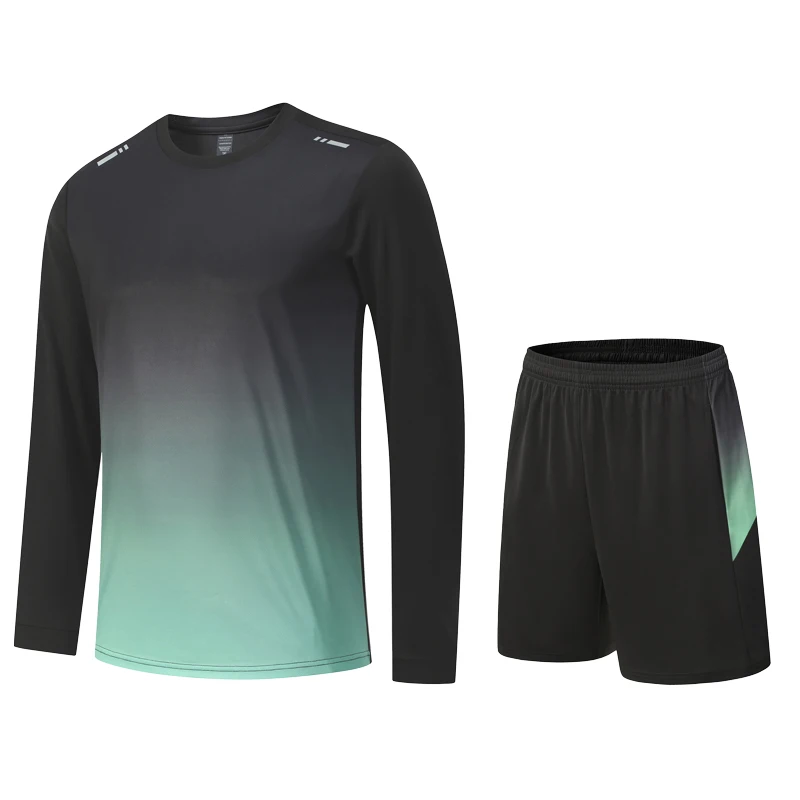 

Long Sleeves Shorts Sets Running Gym Workout Jogging 3D Quick Dry Sets High Stretch Badminton Football Traning Team Shirts Short