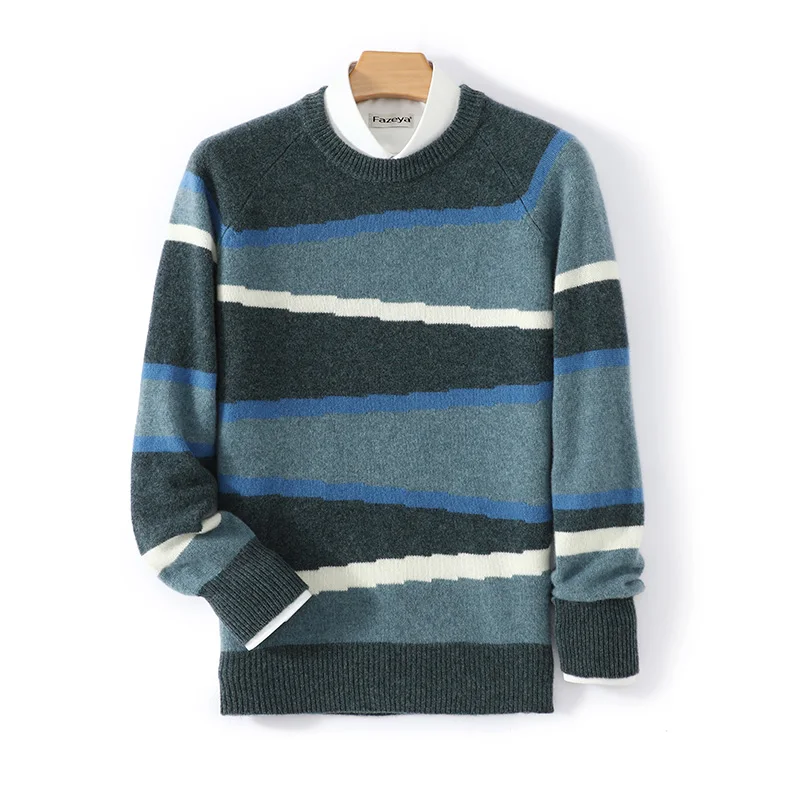 

Свитер из 100% чистой шерсти, мужской свитер с круглым вырезом, толстый цветной свитер, свободный повседневный топ, теплая кашемировая трикотажная базовая рубашка