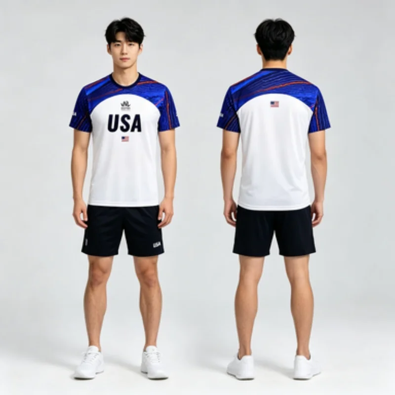 2026 Neuer Stil USA VNL Blaues Volleyball-Trikot für Herren, Damen und Kinder, Komfortables Atmungsaktives 3D Kurzarm-T-Shirt