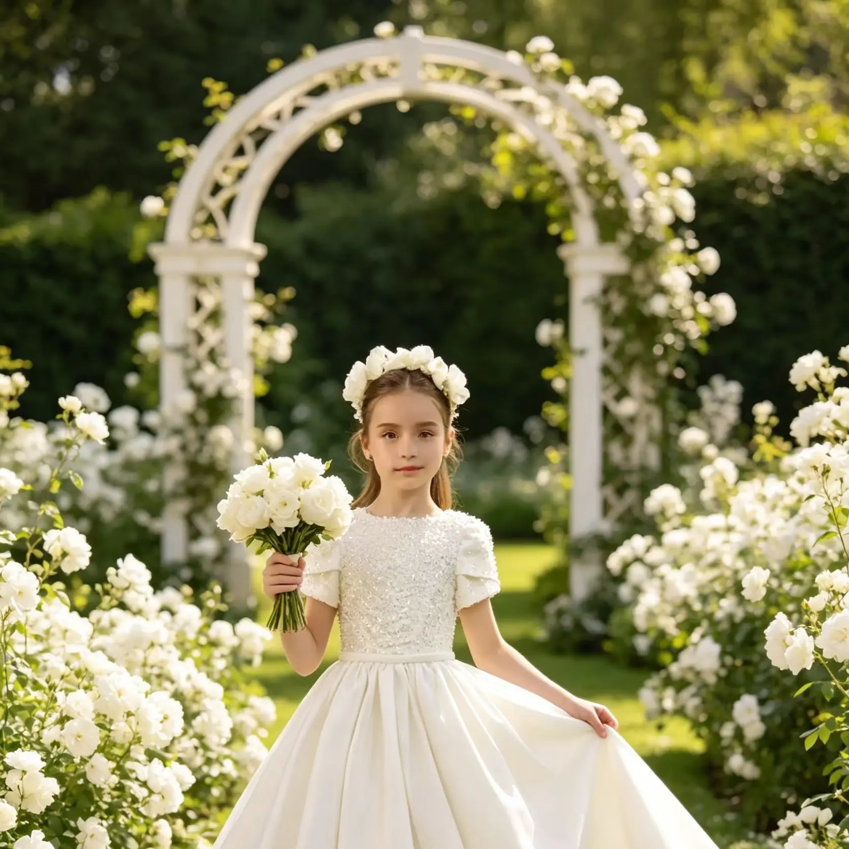 

Princess Customized White Satin Flower Girl Dresses For Wedding Pearls Floor Lenght Kids Birthday Party First Communion Gown