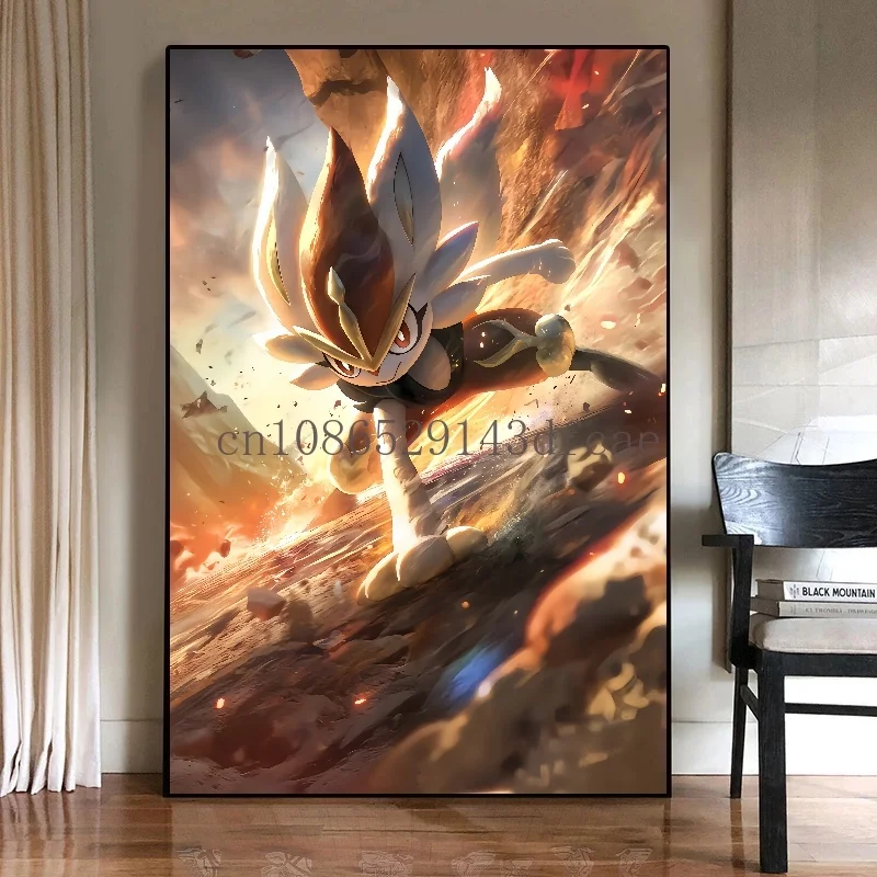 Classic Pokemon HD Canvas Painting Anime Figures Scorbunny Poster Print Watercolor Wall Art Picture Modern Home Decor Kids Gifts
