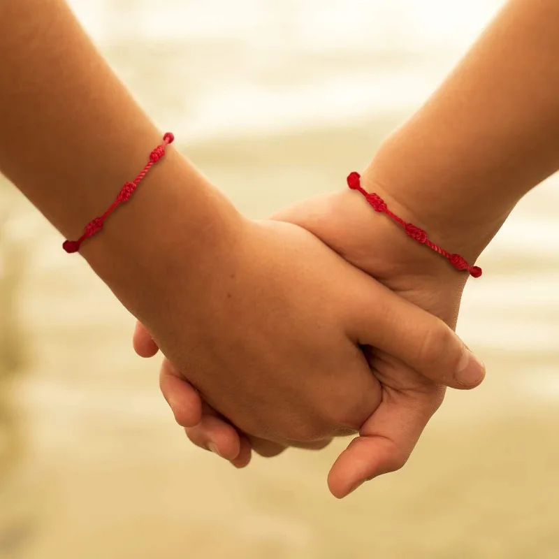 Lucky 7 Knots Red Black String Bracelet, Friendship Gift