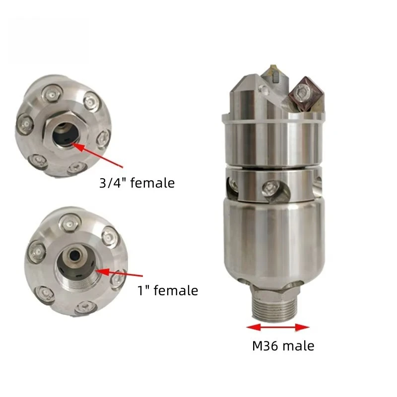 Rotating High Pressure Nozzle Stainless Steel Ceramic Tip Sewer Truck Cement Grease Hard Debris Pipe Dredging Cleaning Accessory