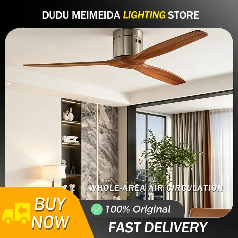 52 Inch Solid Wood Ceiling Fan Silent Remote Control Electric Fan Dining Room Living Room Variable Frequency Ceiling Fan