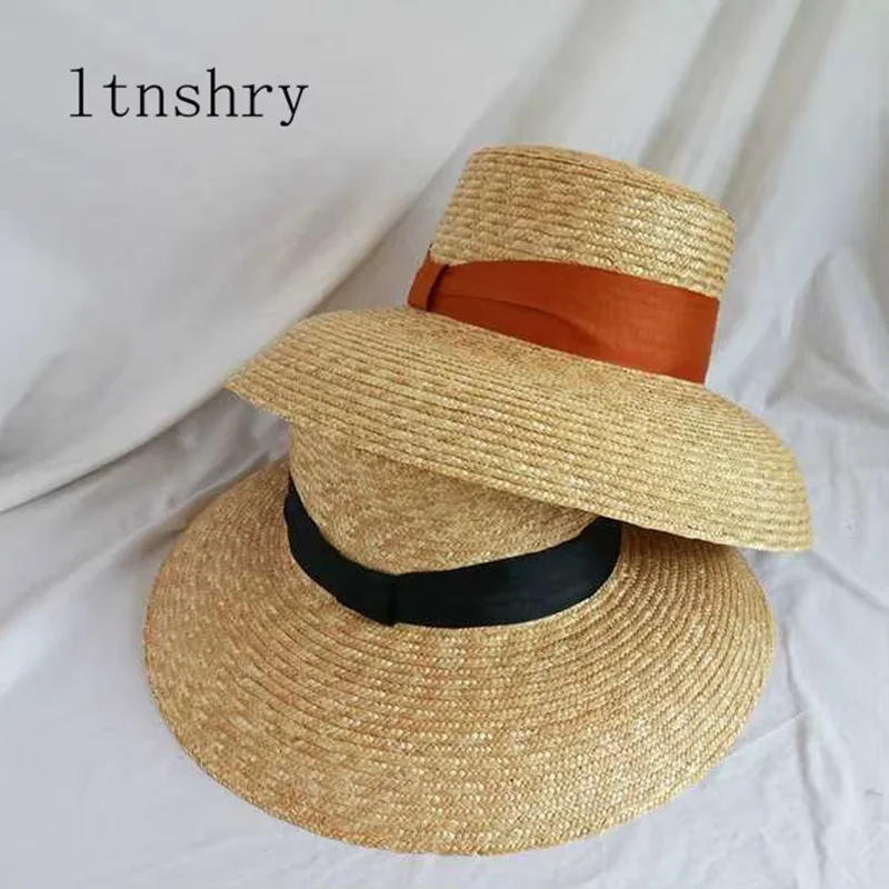 

Summer Ribbon hat Wide side sun cap Women Wheat Panama style Straw Hats 11cm Wide Brim Holiday Beach Hat Ladies Sun Cap
