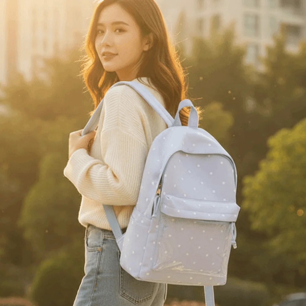Ita-Tasche im japanischen Stil mit transparentem Fenster, großer Kapazität, leichtem Polyesterfutter und Polka-Dot-Muster. – Detail 7