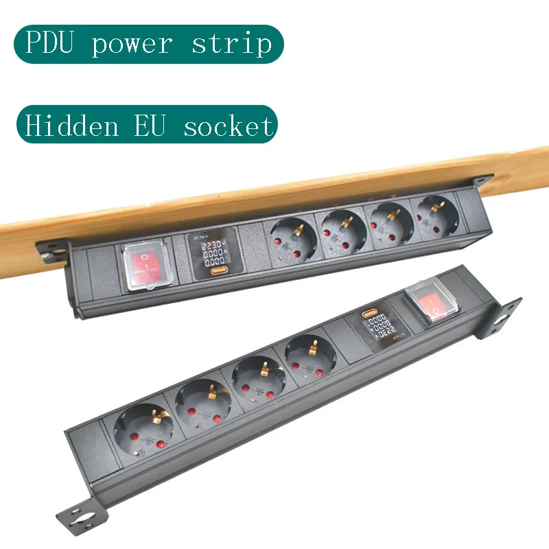 

PDU power supply network cabinet rack concealed desktop EU socket 1-8AC, with double break switch digital display ammeter