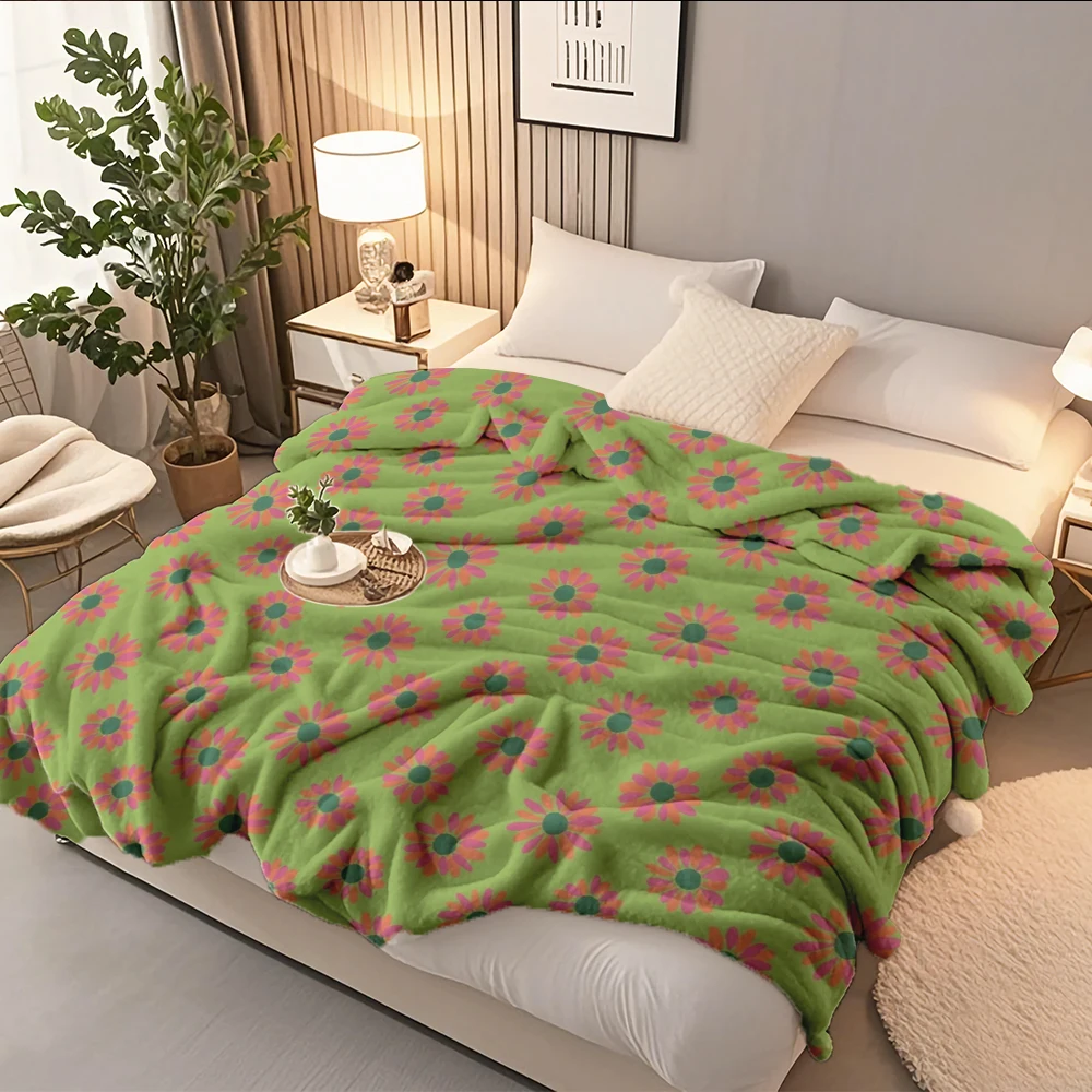 

Custom Flannel Blanket Cute Pink And Orange Contemporary Chic Quilt Plush Throw Ultra-soft Touch Skin-friendly Blankets