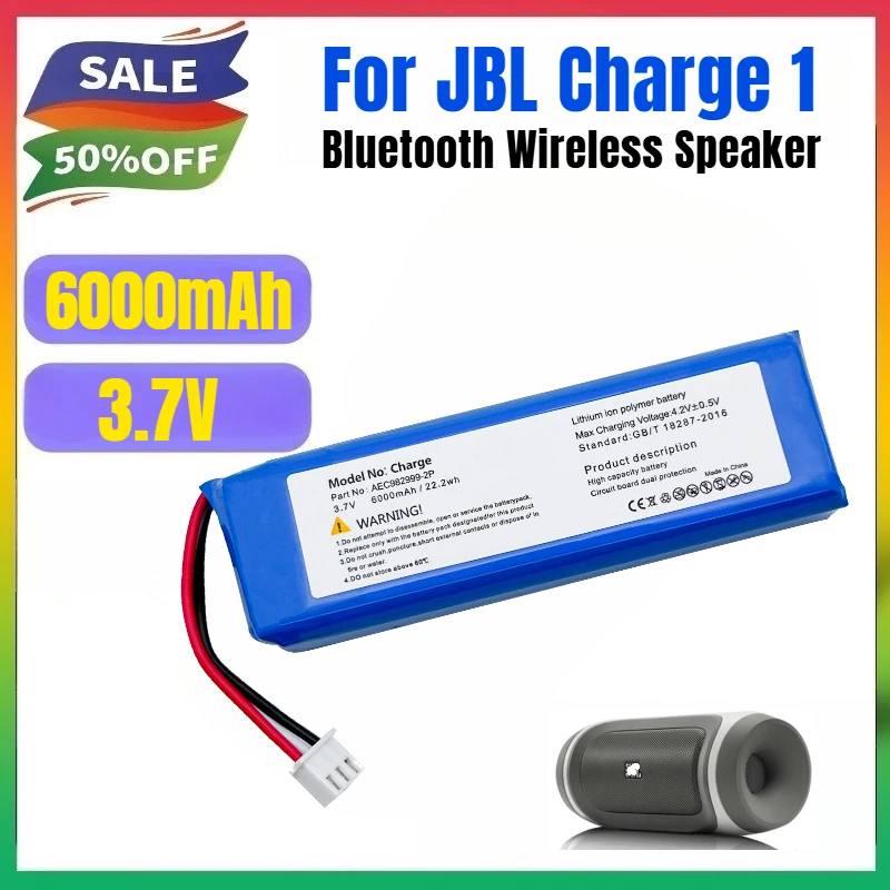 

AEC982999-2P 6000mAh Large Capacity Rechargeable Batteries for JBL Charge 1 Portable Bluetooth Wireless Speaker Battery Bateria