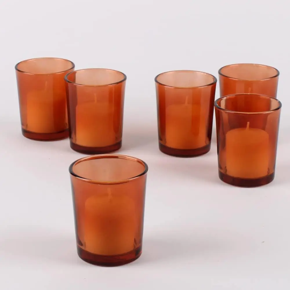 Set of 144 Amber Glass Colored Votive Candle Holders Perfect for Home Weddings Churches Restaurants and Events