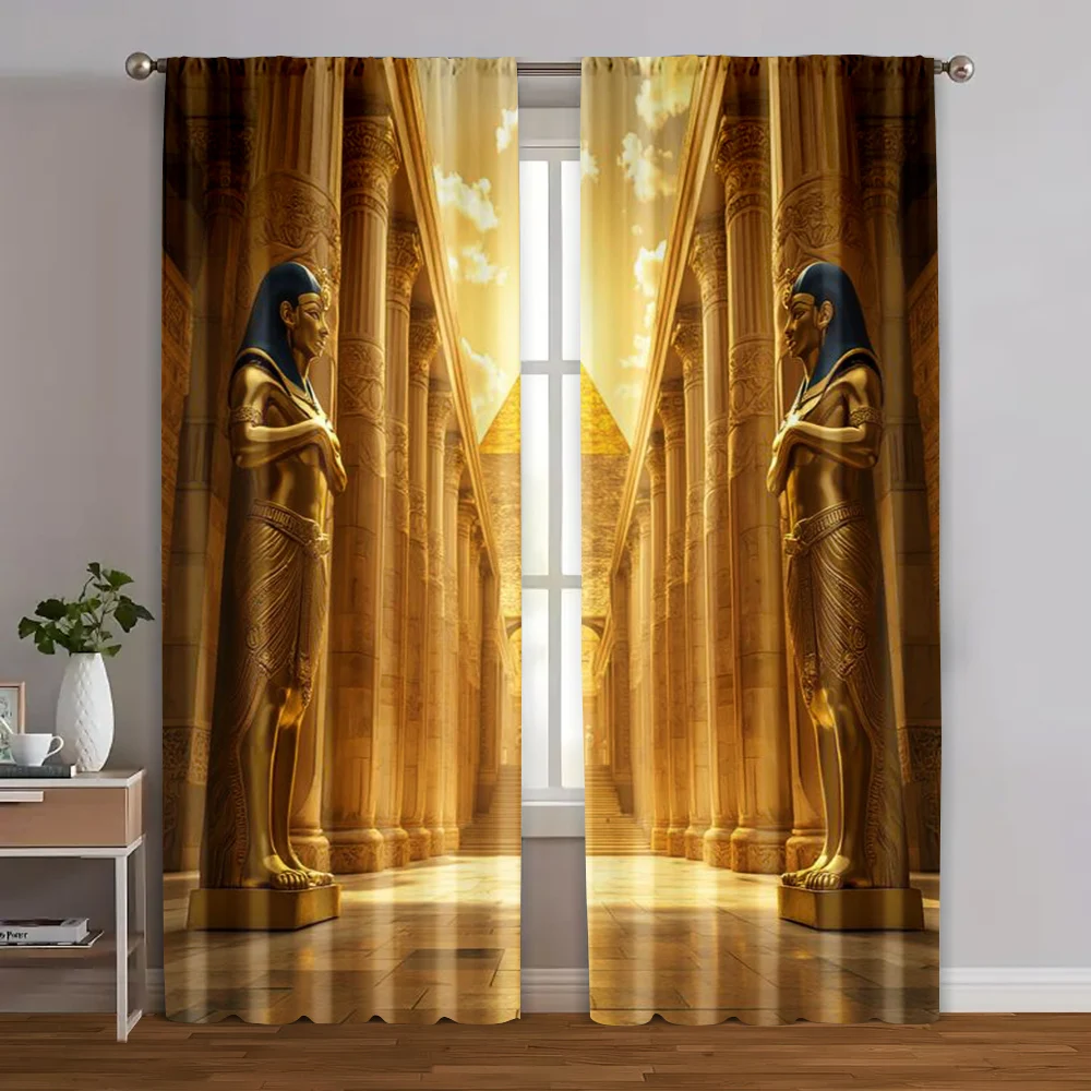 

2pcs, Contemporary Curtains Egyptian theme party Machine Washable Polyester (without rod) Art Deco Festive Perfect for Various