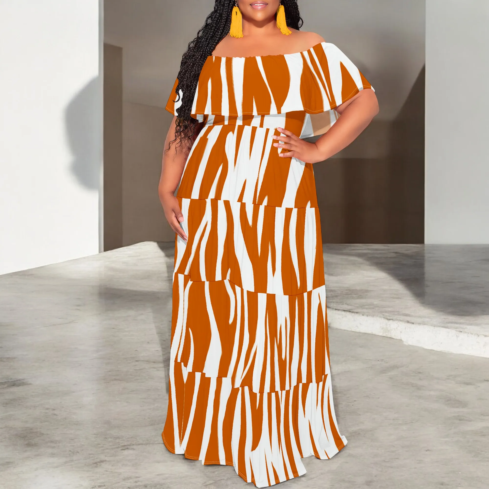 

Off-Shoulder Zebra Print Women's Maxi Dress 2025 New Arrival Tiered Casual Beach Dress XS-3XL