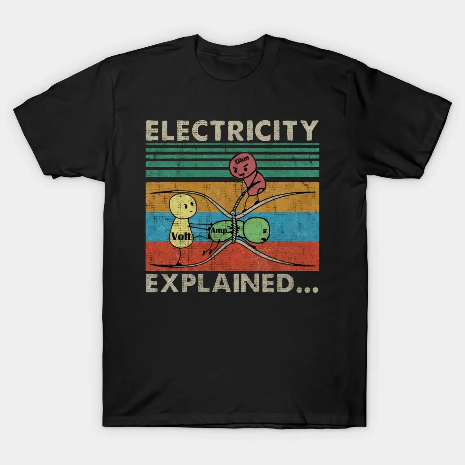 Electricity Explained Black T Shirt Size S 4X Casual vintage Washed Stretched Soft fashion Unisex Stylish homme Comfortable