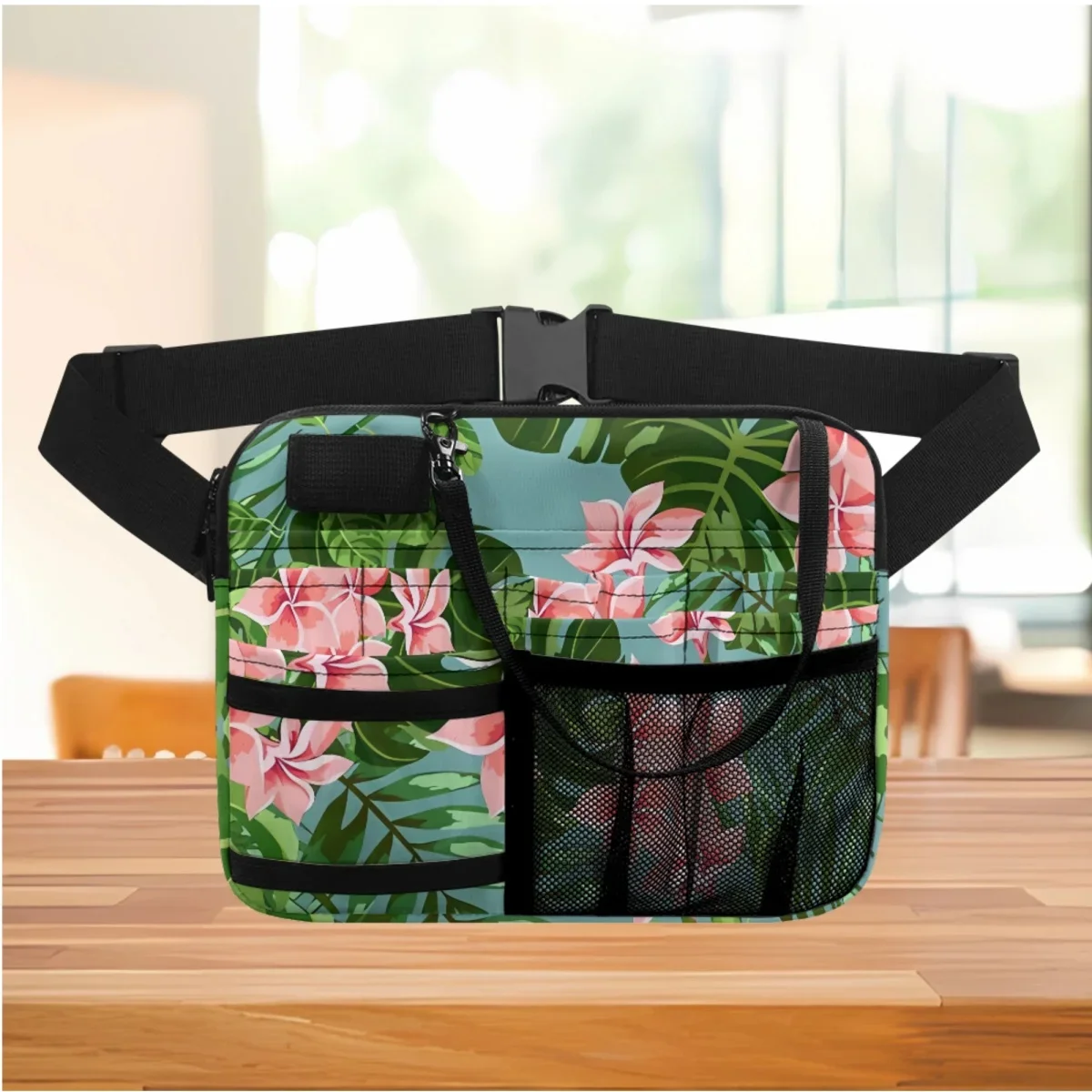 

Tropical Jungle Palm Leaf Designer Portable Fashion Ladies Waist Bag Adjustable Nurse Belt Bag Halloween Gift Tool Holder Bolsos