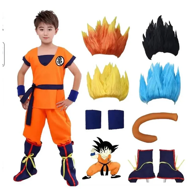 อะนิเมะวันหยุดชุดSon Goku Carnivalอะนิเมะคอสเพลย์เครื่องแต่งกายด้านบน/กางเกง/เข็มขัด/หาง/Wrister/วิกผมสําหรับเด็กผู้ใหญ่