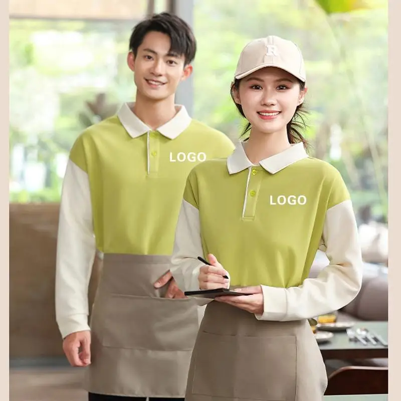 

Осенне-зимняя рабочая одежда для столовой, толстовка для барбекю, горячий горшок, чай с молоком, ресторан, официант, спецодежда с длинными рукавами, вышивка логотипа