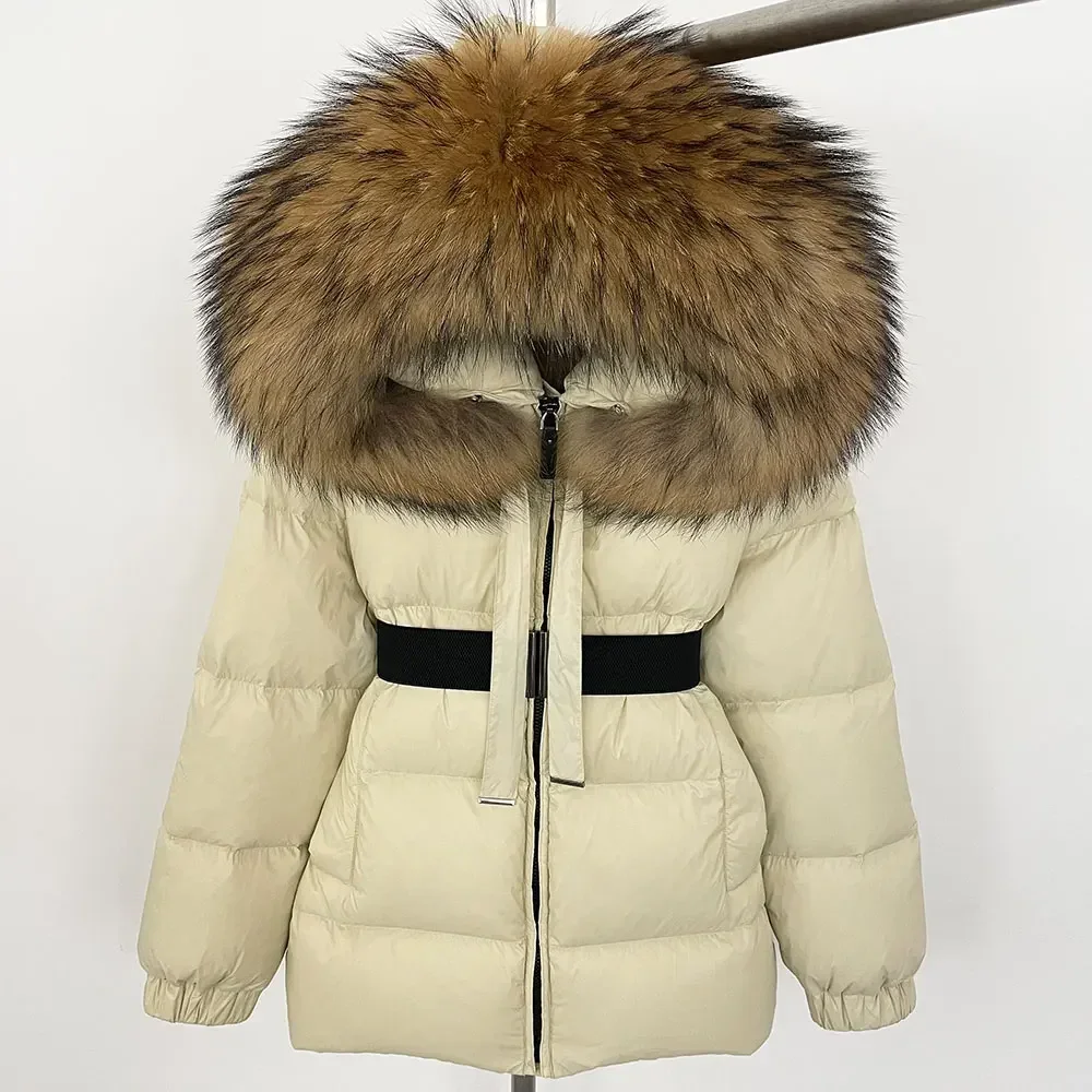 90% Duck Down Coat Female Hooded Feather Parkas Waterproof Huge Real Raccoon Fur Jacket Winter 2024 Short Puffer Jacket Women