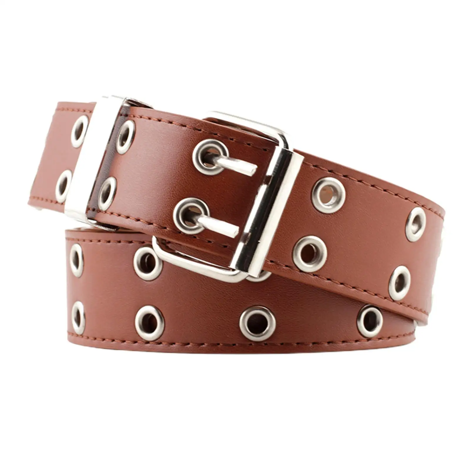 Cinturón de doble ojal para mujer, cinturón de cuero Vintage, cinturón gótico para Cosplay