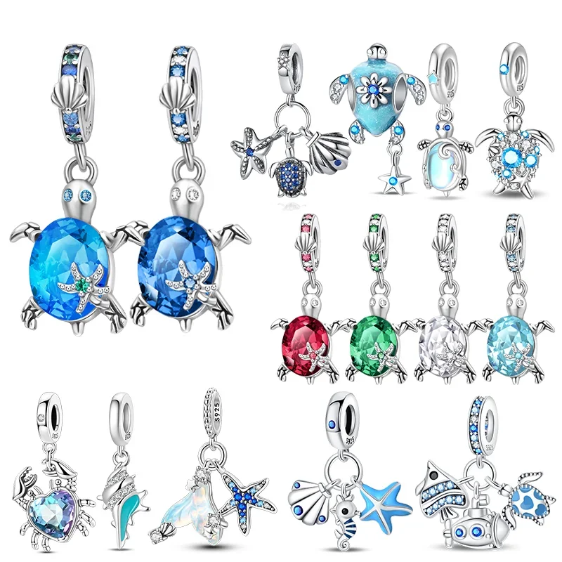 

925 Sterling Silver Crabs Ocean Series Blue Turtle Starfish Shell Fit Original Bracelet Charms for Women Diy Fine Jewelry Gifts