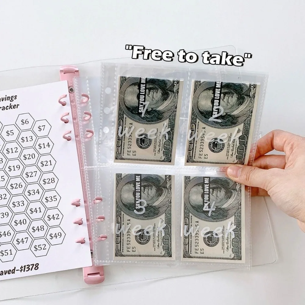 Ahorre dinero Desafío de ahorros de 52 semanas con carpeta de ahorros interior de PVC de 13 hojas, portátil de gran capacidad
