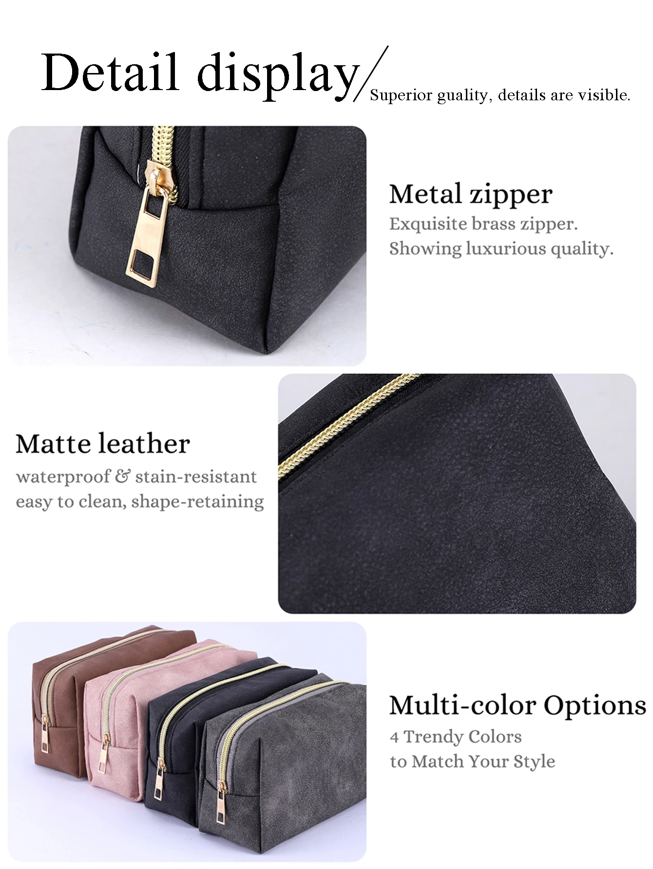 Large Square Faux Suede Custom Text Embroidery Zipper Case Large Capacity Stationery Makeup Storage Pouch Back to School Supplie view 5