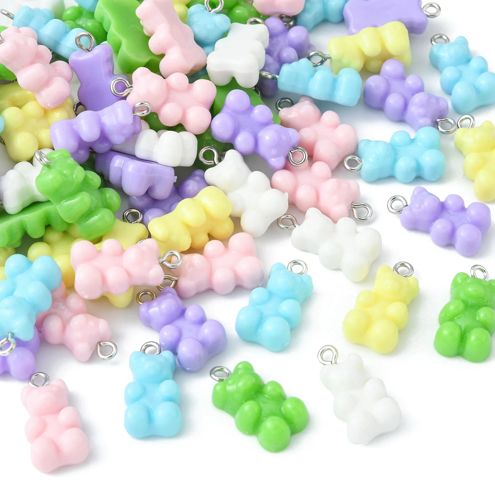 Pandahall 90Pcs 6 Colors Flatback Bear Charms Resin Animal Pendants Cute Bear Charms for Jewelry Keychains Making Accessories