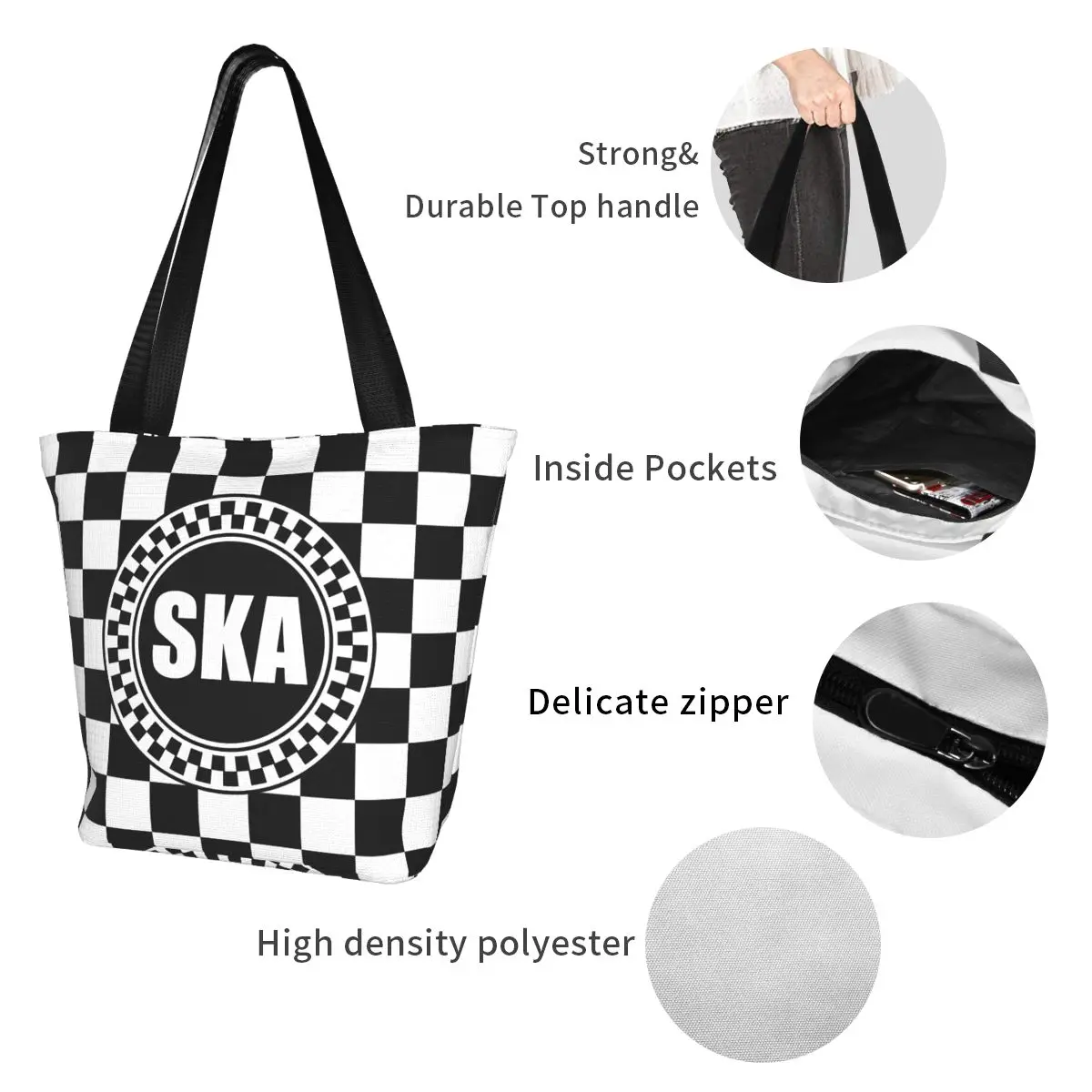 Bolso de mano con cremallera para mujer, bolsa de hombro con logotipo de ska-rock SKA, 2 tonos de música, Ulzzang, elegante, 2 tonos