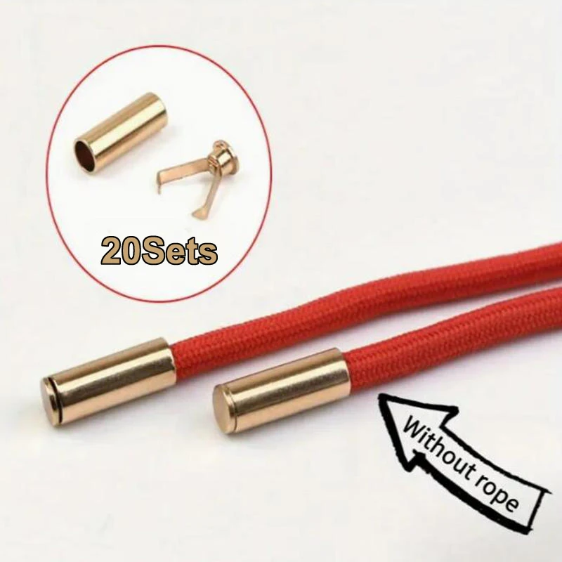 20 Sets Metal Rope Ends Stopper Button Cord End Lock Cap Hanging Bell Buckle DIY Bag Shoes Garment Lanyard Accessories